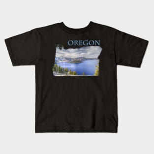 Oregon State Outline (Crater Lake & Wizard Island) Kids T-Shirt